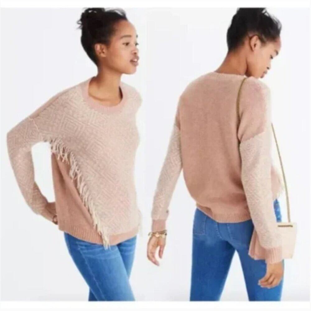Madewell Reverse-Diamond Fringe Pullover Sweater